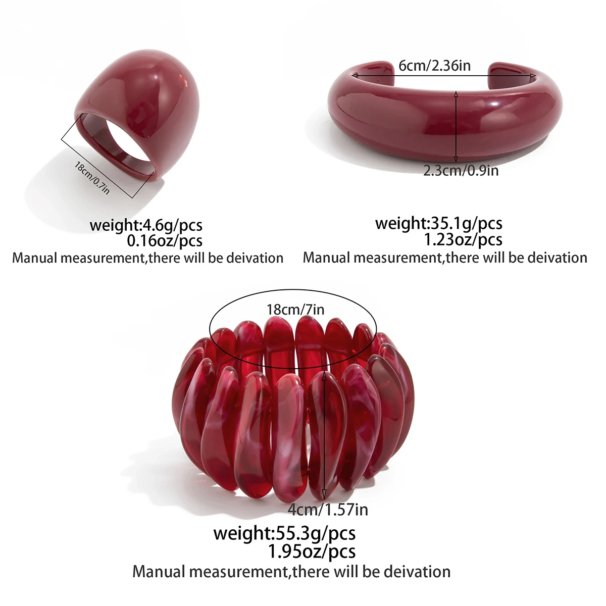 PuRui 3 أنماط خمر الأحمر سميكة الاكريليك الراتنج أساور خواتم للنساء الشرير الهيب هوب غير النظامية سحر الذراع سوار مجوهرات هدايا