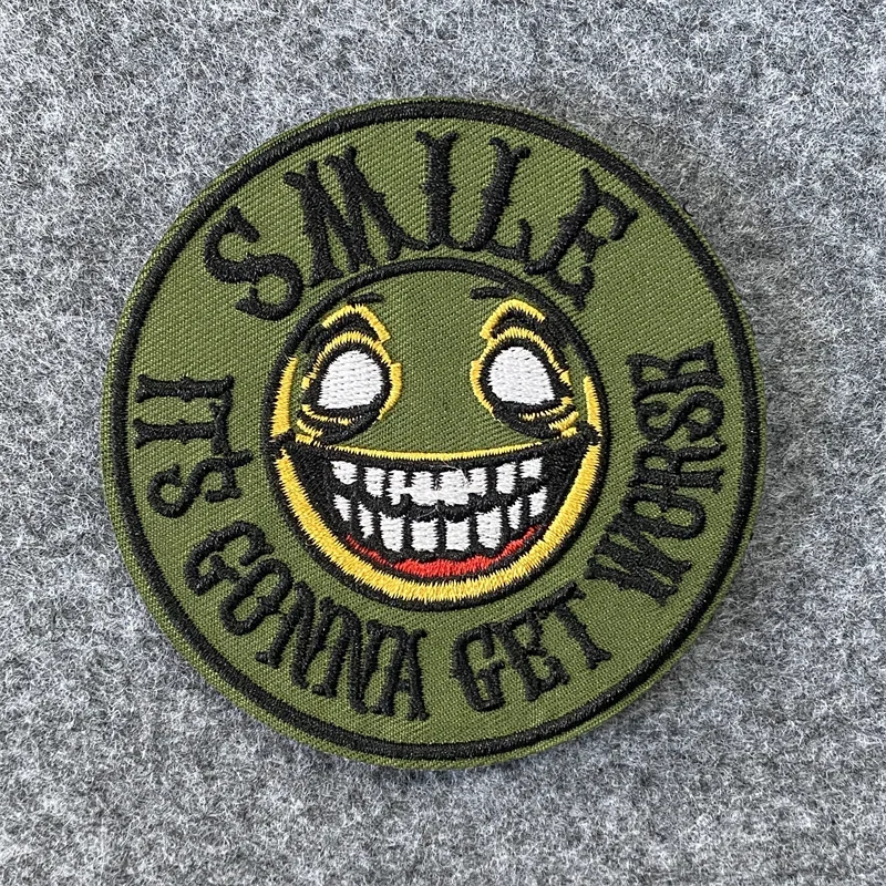 Smile It Is Gonna Get Worse Patch Embroidery Stickers Hook and Loop Armband Appliques for Clothing Backpack Patches Ornament