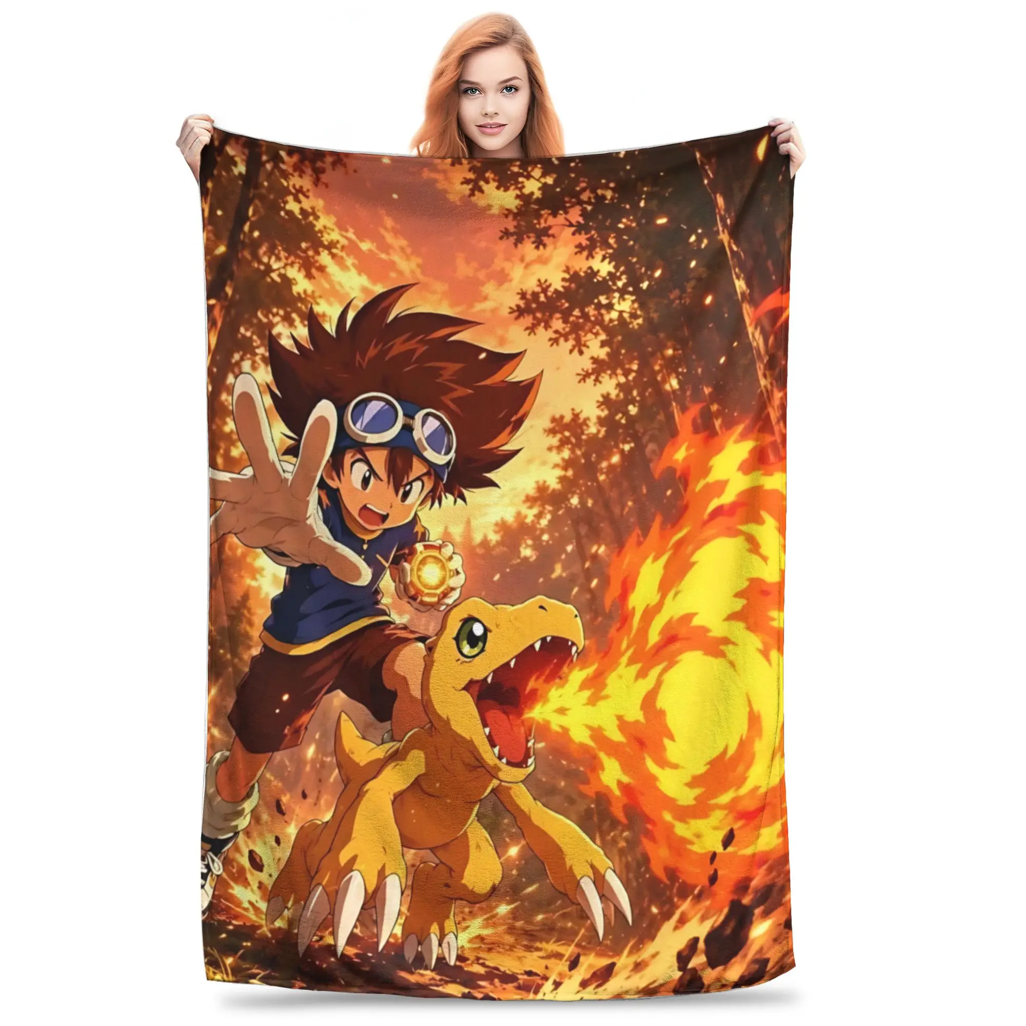 1PC Digimon Adventures  Winter Blankets for Adults Bedding Home Interior Sofa Knee
