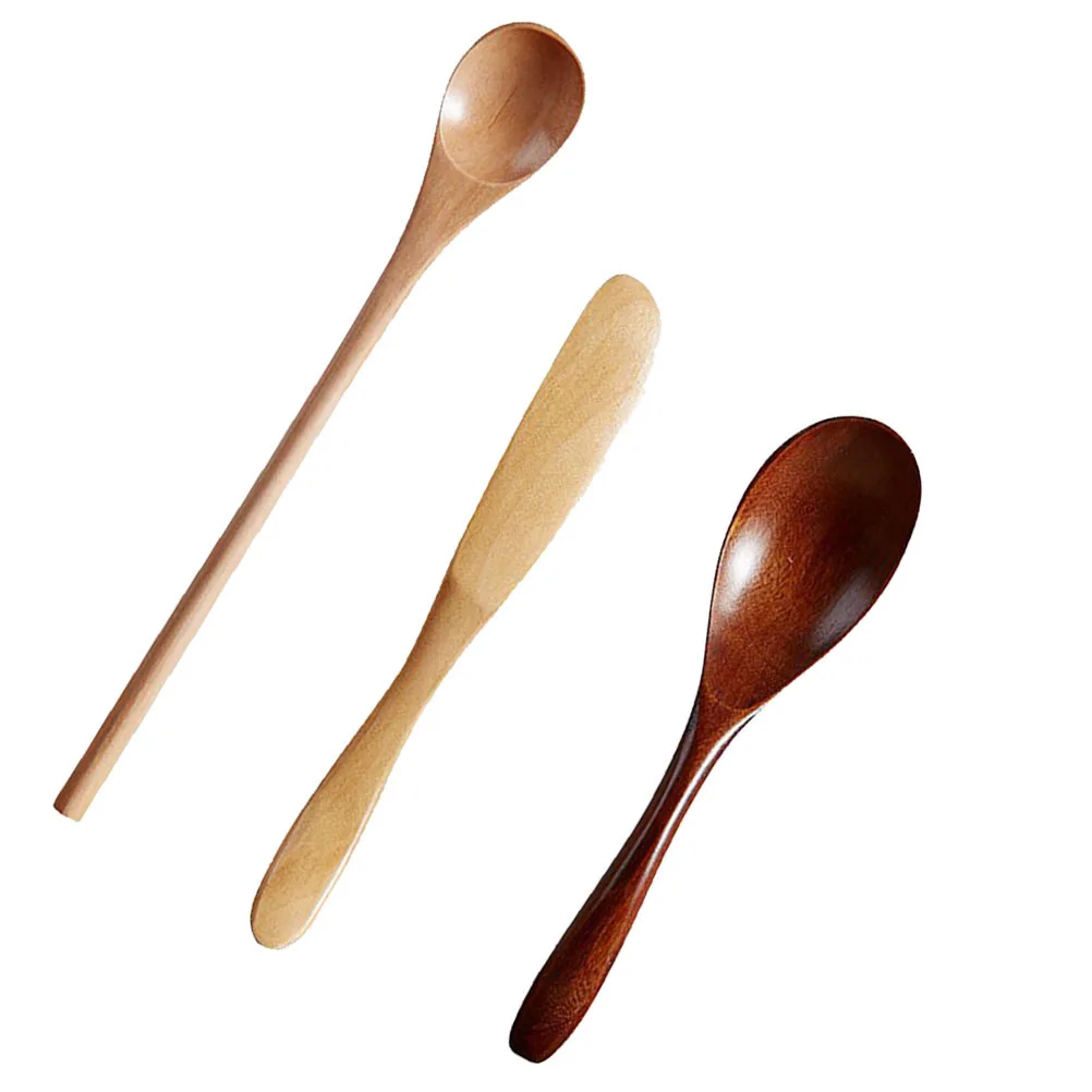 

3Pcs Wooden Spoon Set Natural Unbreakable Wood Teaspoon for Wedding Party Birthday Stirring Coffee Honey Kitchen Utensils