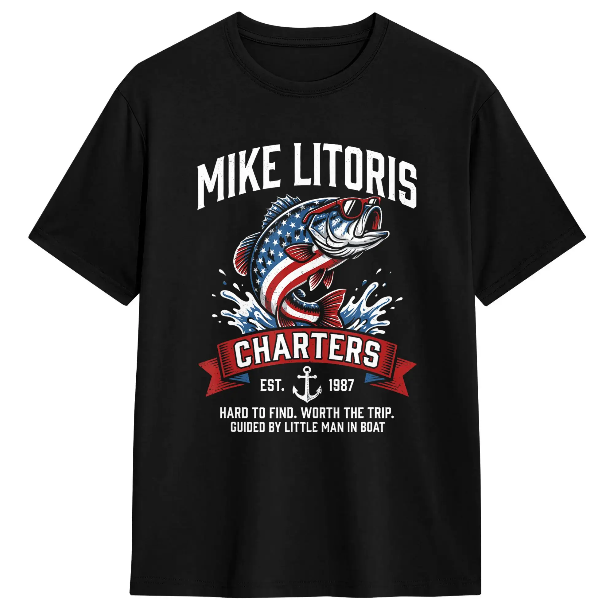 Men's Mike Litoris Charters Funny Patriotic Fishing  T Shirts  100 Cotton Tops Summer Y2K Retro Short Sleeve T-Shirt O-Neck