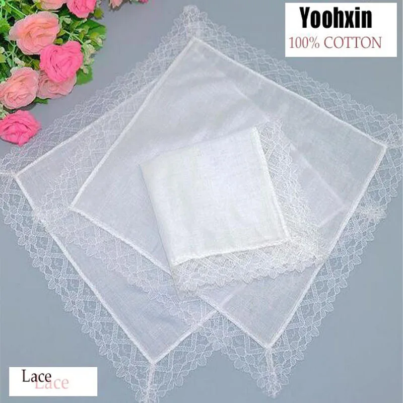 Women Square lady Handkerchief white lace embroidery children vintage cooling Cotton wedding hand towel hanky 20*20cm 5pcs/lot