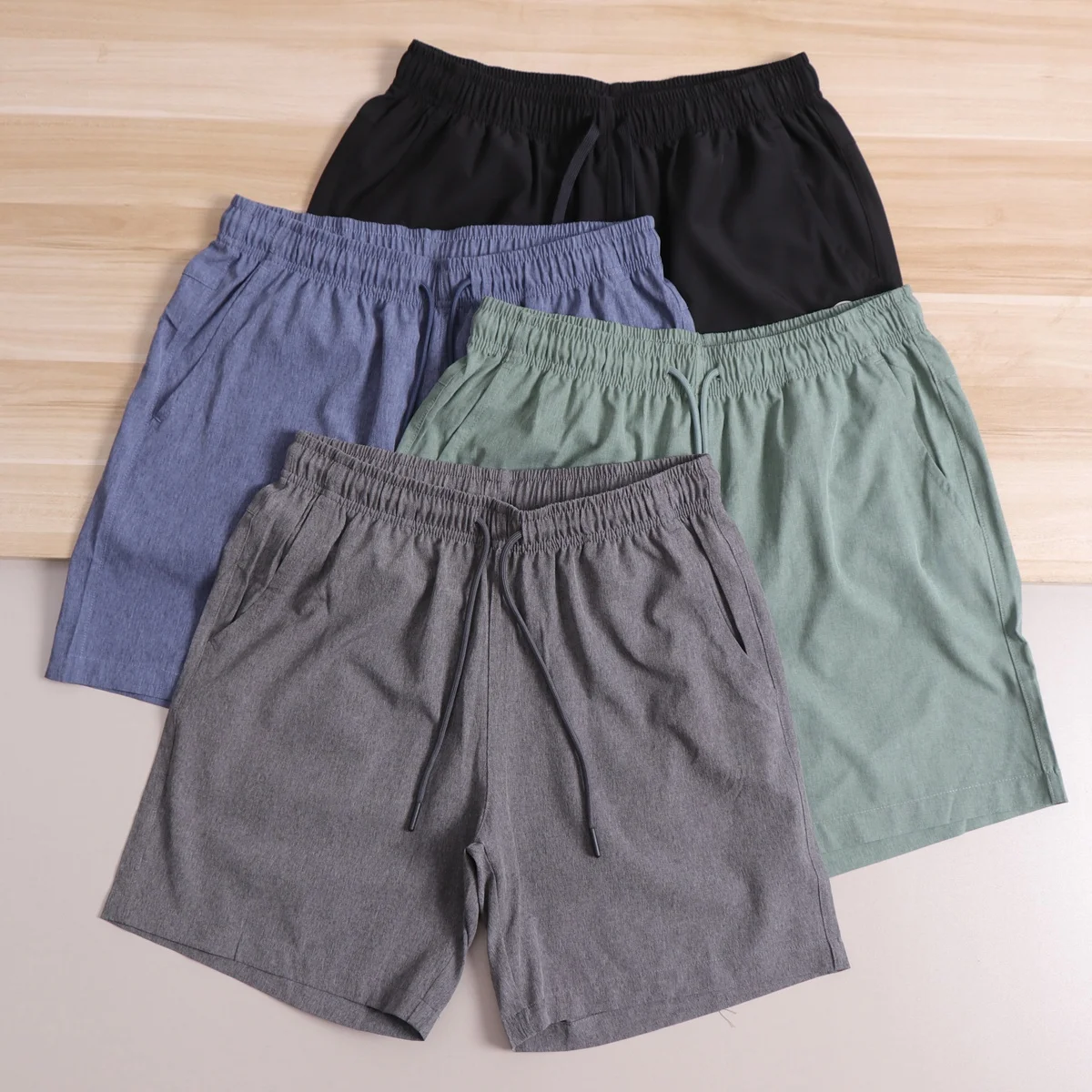 Lightweight Quick-Dry High-Elasticity Beach Shorts for Men Summer Sports Casual Polyester Fiber Straight Leg Non-Mall-Sold