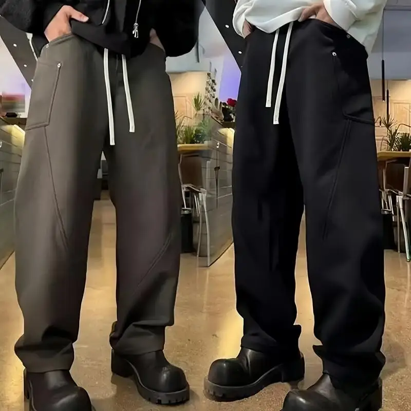 

Men's Casual Trousers Spring Autumn Heavy Du Workwear Bend Knife Fce Lined Sports Loose Fit Large ket Straight Leg Pants