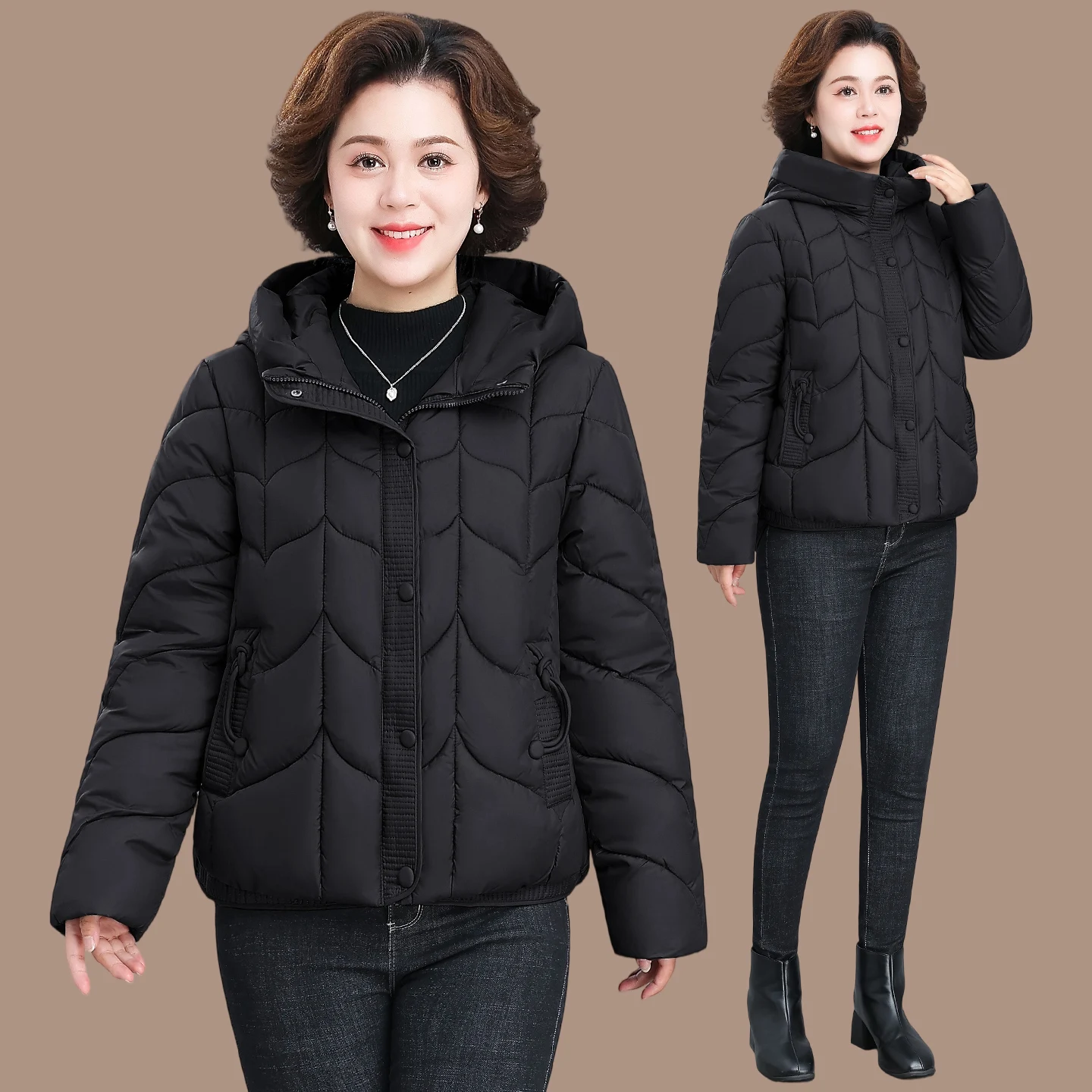 

Faionable Winter Jaet Women's down Cotton Coat Red Luy Year Design Warm Casual Sle for Middle-Aged And ly