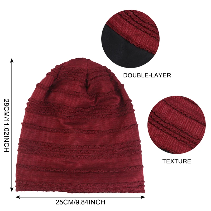 Neue doppellagige, plissierte Spitzen-Slouchy-Mütze, eleganter, geraffter Turban, Kopftuch, muslimischer Hijab, elastische, einfarbige Mütze, Chemio-Cap – Detail 1