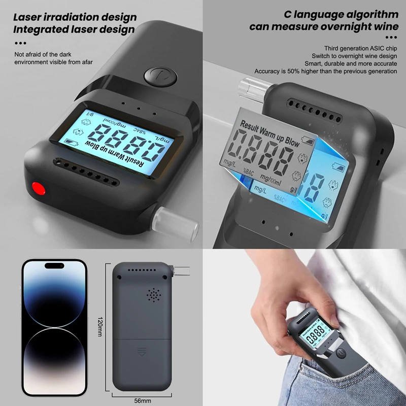 جهاز تحليل الكحول من Xiaomi للكحول الاحترافي، جهاز اختبار الكحول الدقيق، شاشة LCD رقمية، اختبار كحول القيادة