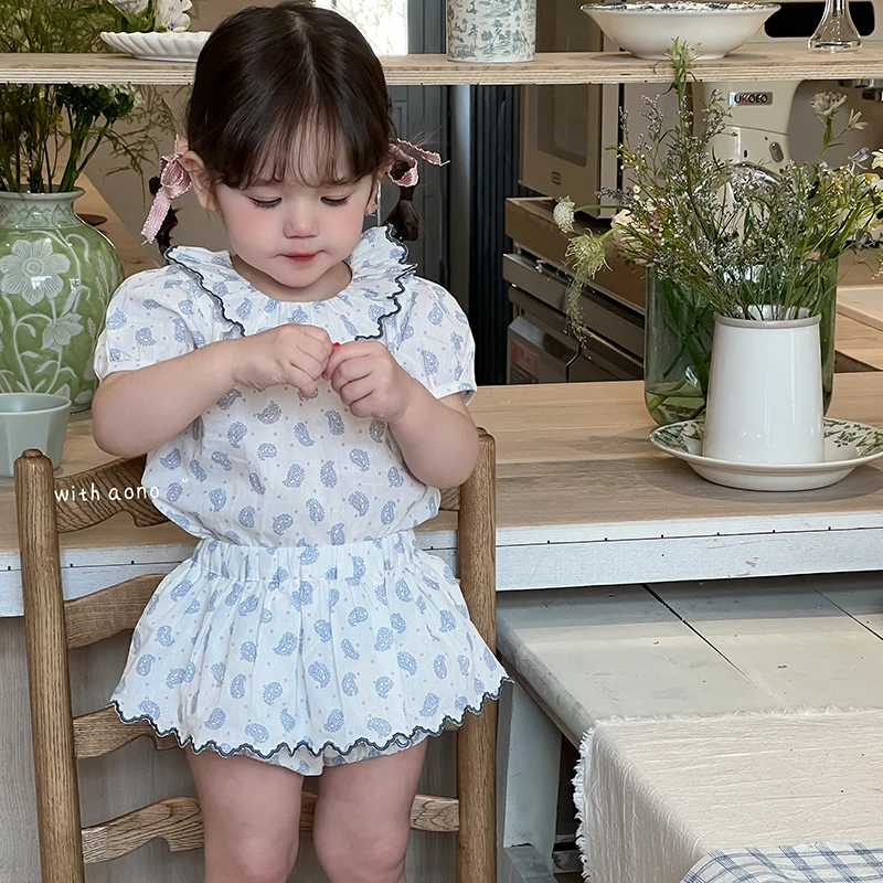 

Детский комплект SeasonSea из чистого хлопка для детей от 0 до 2 лет, удобная детская дышащая одежда для дома, весенне-летний костюм, комплект с цветочным принтом для малышей