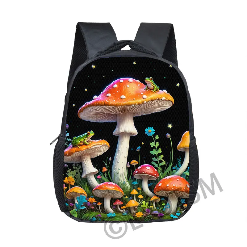 12 Inch Colorful Mushrooms Frog Butterfly Print Backpack Children School Bags Kid Toddler Baby Kindergarten Bag Diaper Book Bags