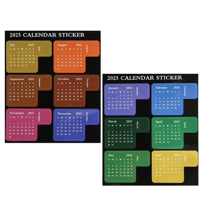 2025 Calendario mensile Adesivi 2025 Adesivi Schede 12 mesi Pianificatore colorato rimovibile Programma Decalcomanie Strisce Divisore adesivo