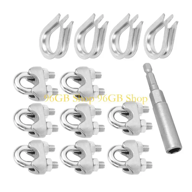 96GB 304 Stainless Steel Wire Rope Clips with Thimbles and Nut Driver