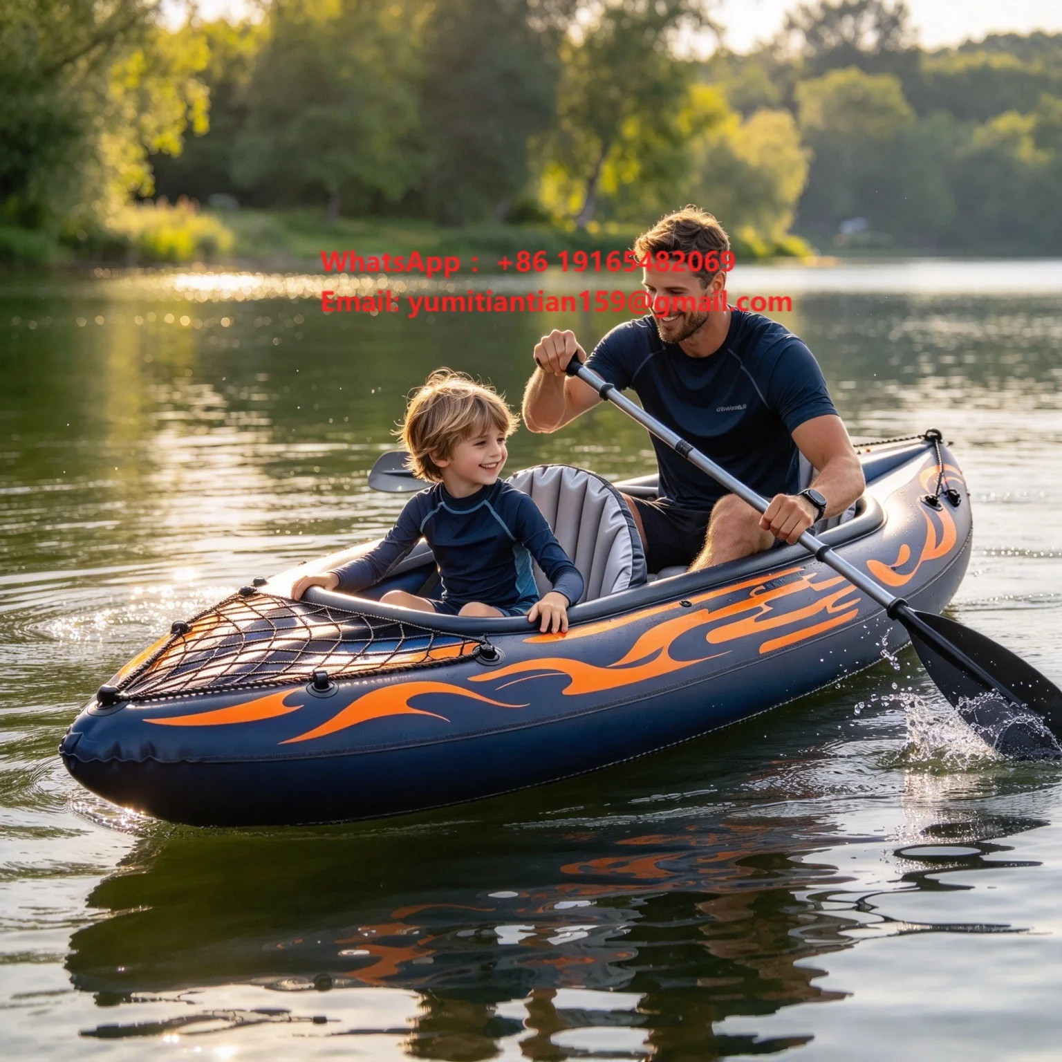 Tapered Bow Stern Inflatable Kayak 2 Person Puncture Proof PVC Boat with 1 Year Warranty for Family Recreation & Fishing