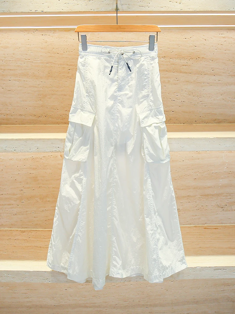 Jupe trapèze plissée taille haute pour femmes, Dstring, vêtements de travail rétro américains, Fiber de Polyester, usage quotidien