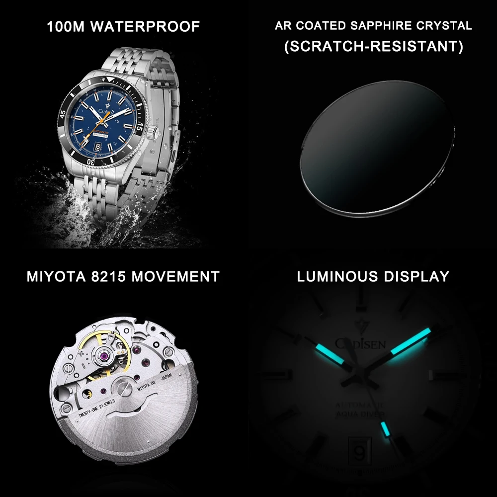 CADISEN New Men's Watches Mechanical Automatic Watch Men Japan MIYOTA 8215 Ceramic Bezel 10Bar Waterproof Wristwatch For Men view 6