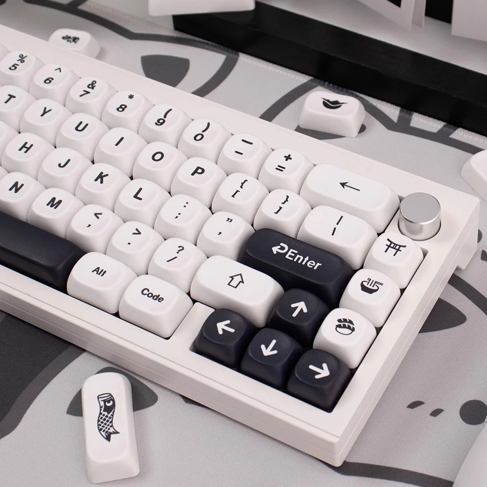 MOA Minimalist Black White Keycap PBT Thermal Sublimation Custom Keycaps for 61/64/68/75/87/98/104 Mechanical Keyboard 144 Keys