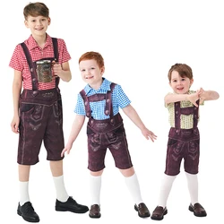 NEW Boy Oktoberfest Costume Alps Traditional Lederhosen Plaid Shirt With Socks Cosplay Carnival Parade Fancy Party Dress