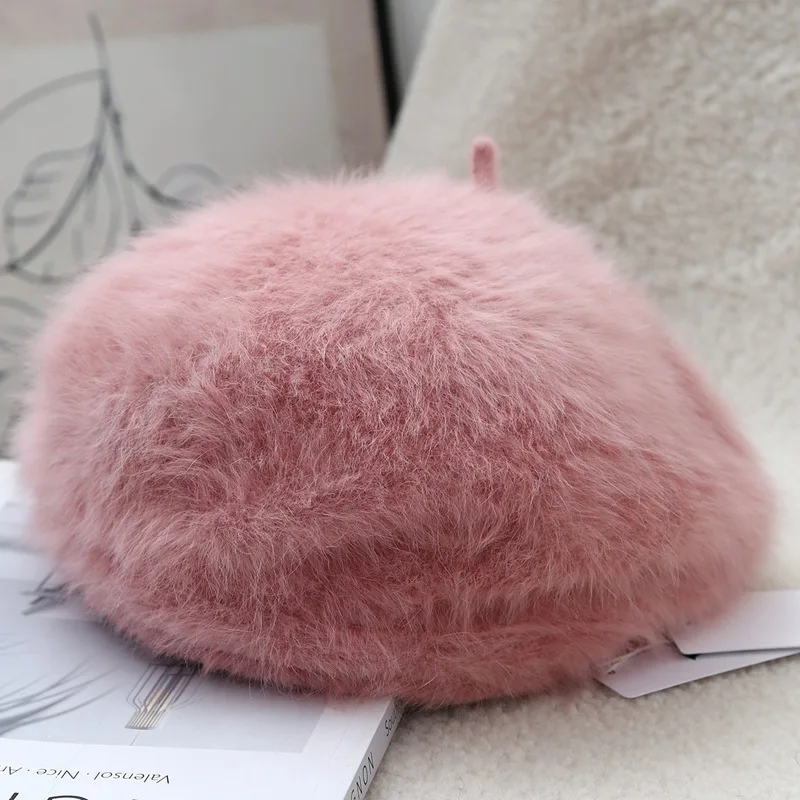 Japan-style Small Fresh Rabbit Fur Beret for Women Simple and