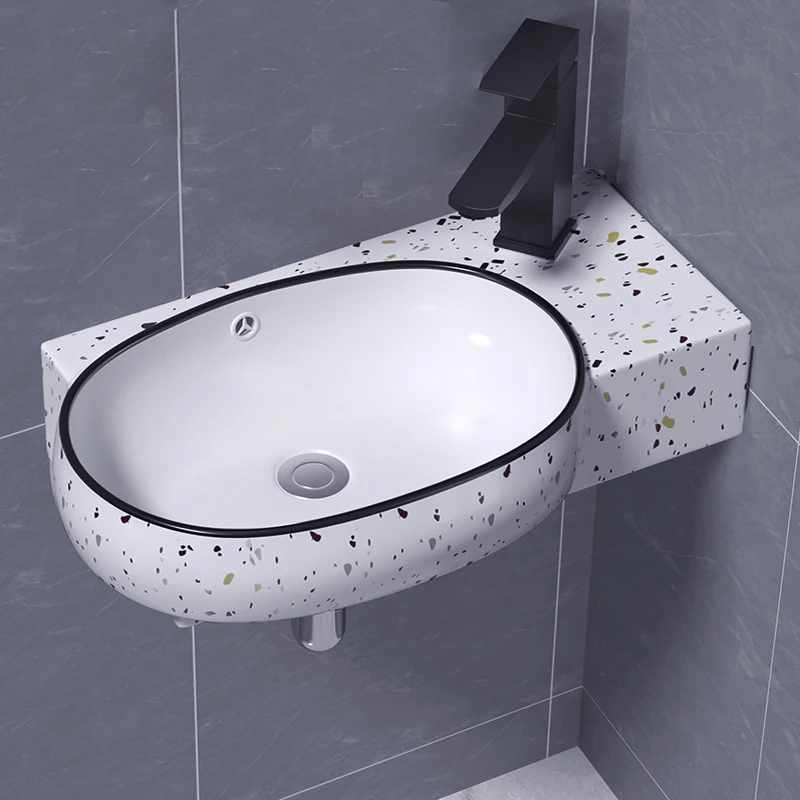 Small apartment wall-mounted ceramic wash basin, narrow side wall corner wash basin, bathroom balcony hanging basin