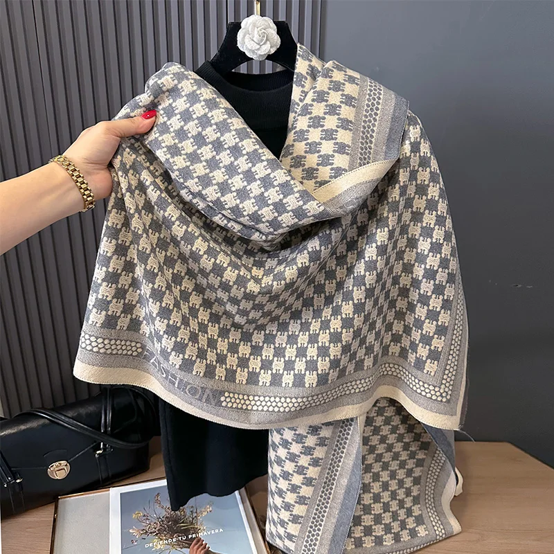 Winter Warm Cashmere Scarf for Women Luxury Pashmina Blanket Thick Shawl Wrap Neckerchief Fashion Bufanda Echarpe Poncho 2024