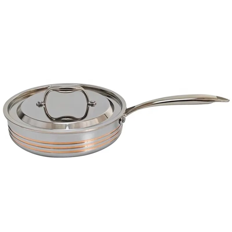 

5 Ply Copper Core Stainless Steel Flat Pan Frypan Frying Pan Skillet OEM Factory 20-22-24-26-28-30cm