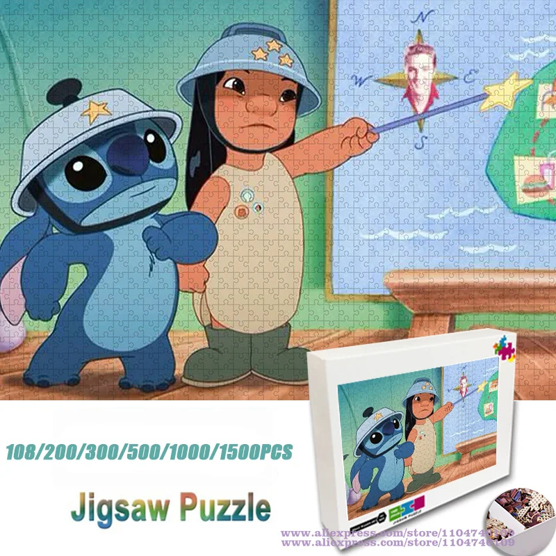 

108/200/300/500/1000/1500Pcs Disney Anime Lilo & Stitch Puzzle Jigsaw Intelligence Puzzles for Kids Birthday Unique Gifts
