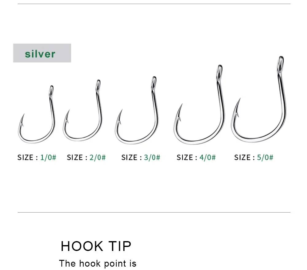 10PCS 1/0-5/0# Circle Fishing Hook RingEye High carbon steel Fishhooks Barbed Fishing Hooks SingleJig Fish