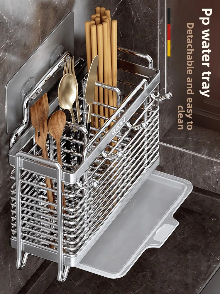 

Ящик для хранения ложки для измельчения из нержавеющей стали, кухонная столешница, настенный органайзер для посуды, сверление не требуется