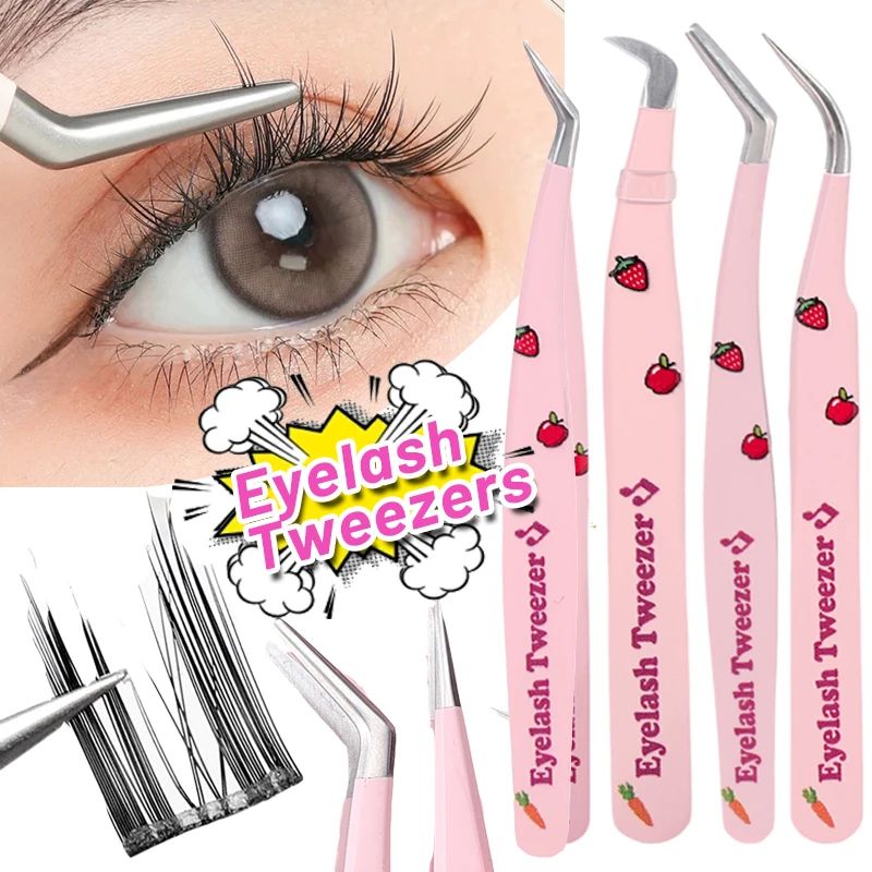 Stainless Steel Eyelashes Tweezers Anti-static Lash Extension Tweezer Multi-function Portable Grafting Lash Eyebrow Tweezer Aids