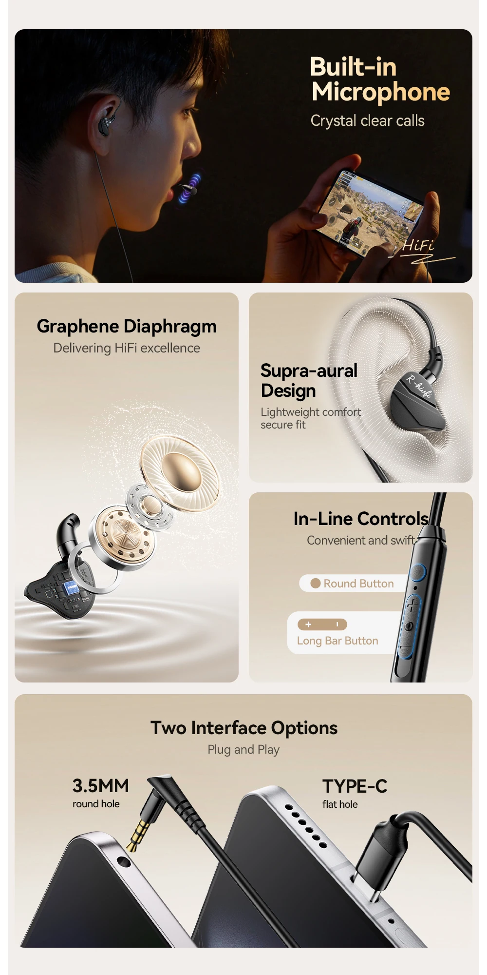 Essager Game-Kopfhörer, 3,5 mm, USB Typ C, kabelgebunden, In-Ear-Headset, Gaming-Ohrhörer, Lautstärkeregler, Mikrofon für Android MP3/MP4 – Detail 2