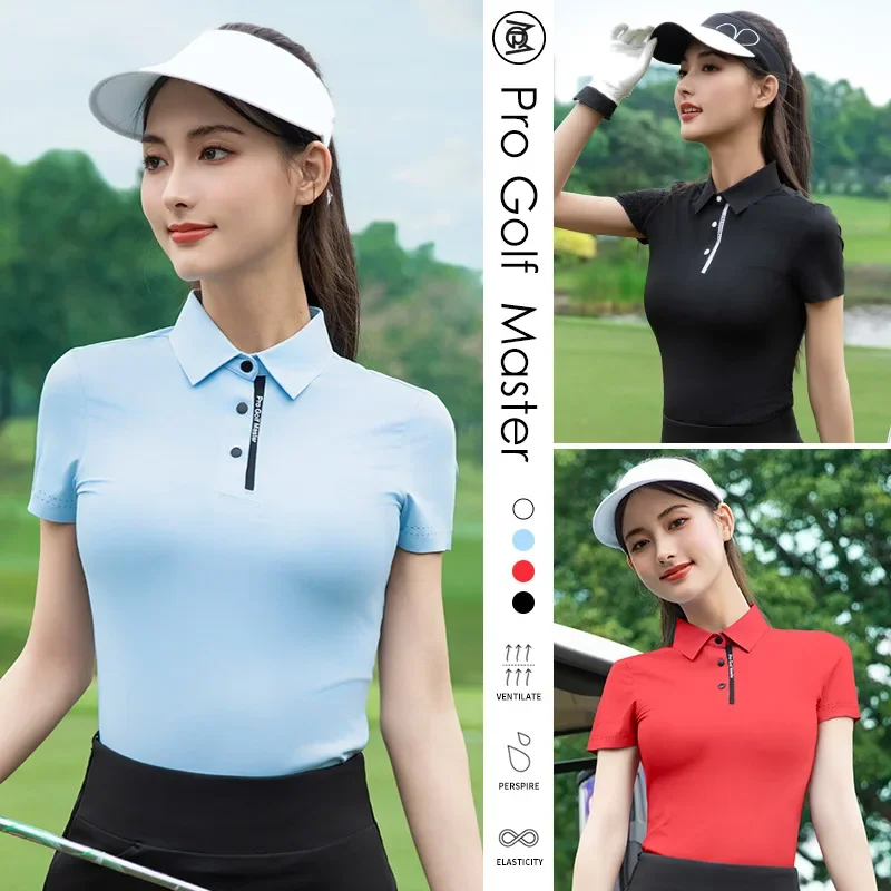 

Женская футболка для тренировок по гольфу PGM, летние рубашки-поло с короткими рукавами, топ YF796