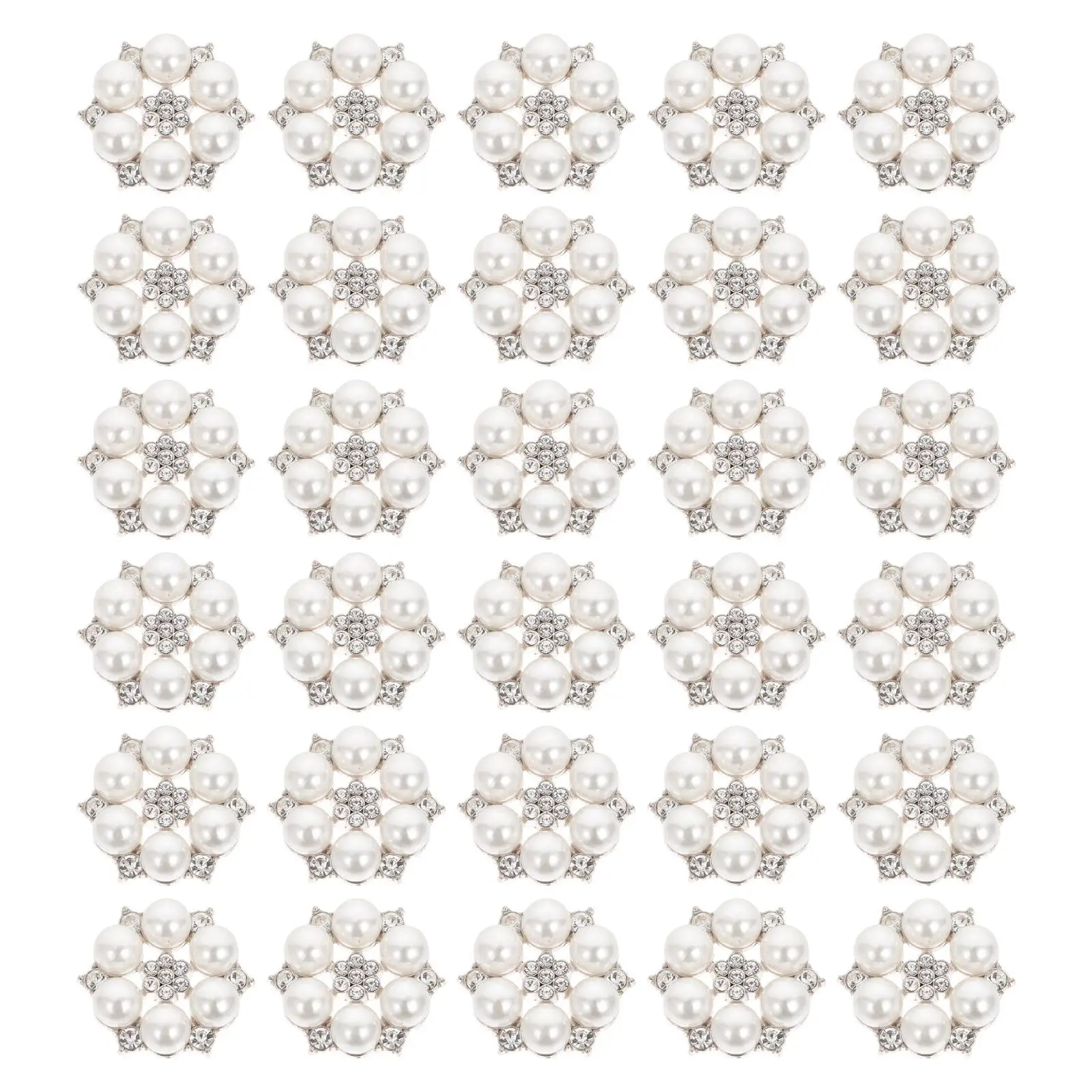 

30 Pcs Pearl Flower Decor Accessories Rhinestone Heart DIY Headdress Brooch Craft Beads Clothes Suitcase Silver Color