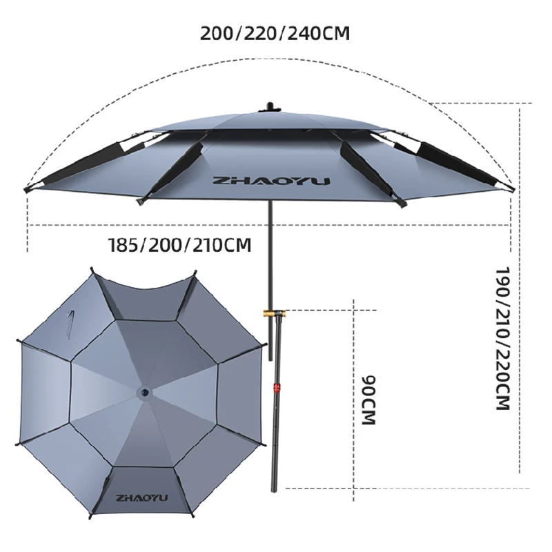 Paraguas de pesca grande y portátil, bolsa de transporte de doble capa, plegable, para playa, ajustable