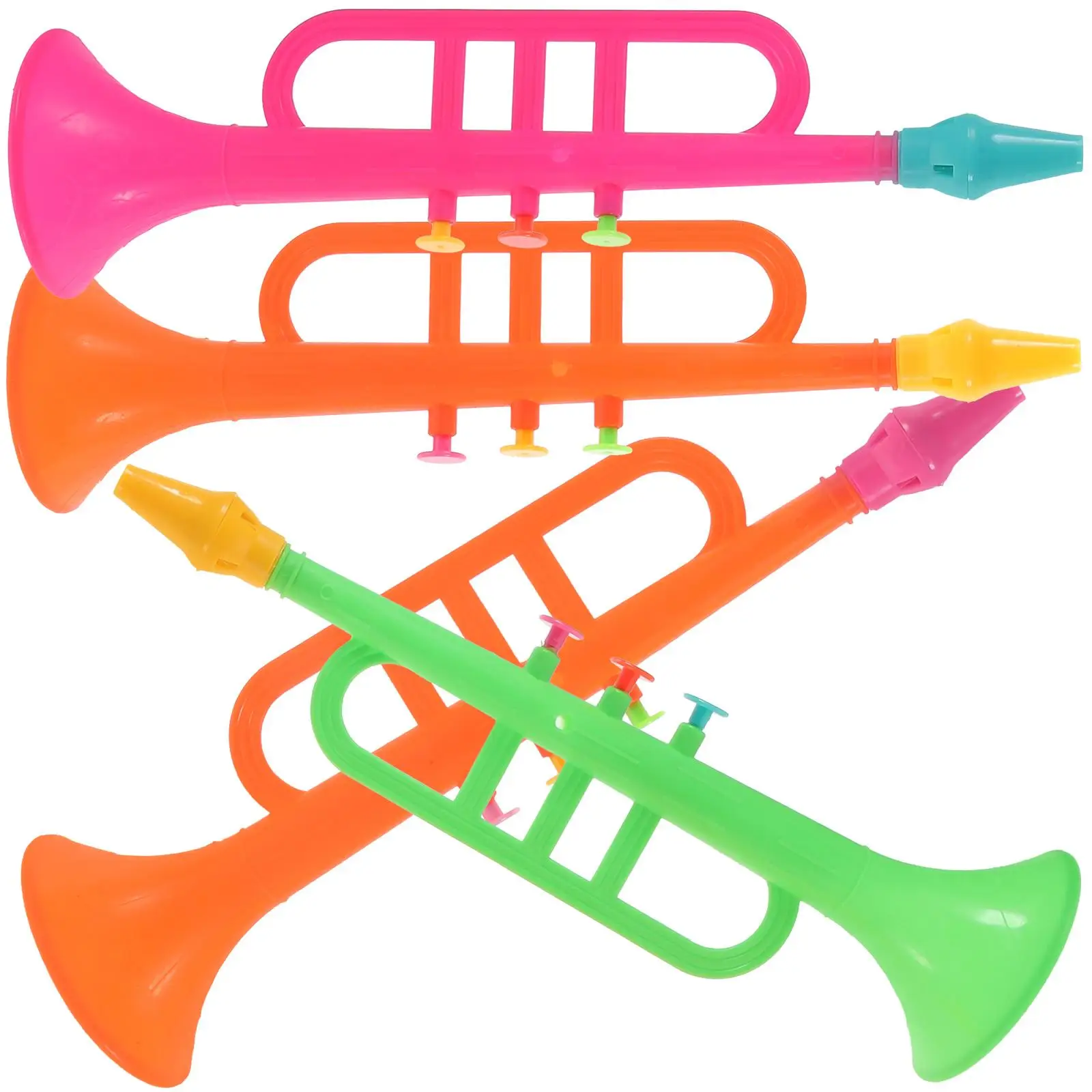 4 ชิ้นพลาสติกทรัมเป็ตจําลองเครื่องดนตรีขนาดกะทัดรัดของเล่นสําหรับของขวัญปาร์ตี้ Mini ของเล่นที่มีสีสัน