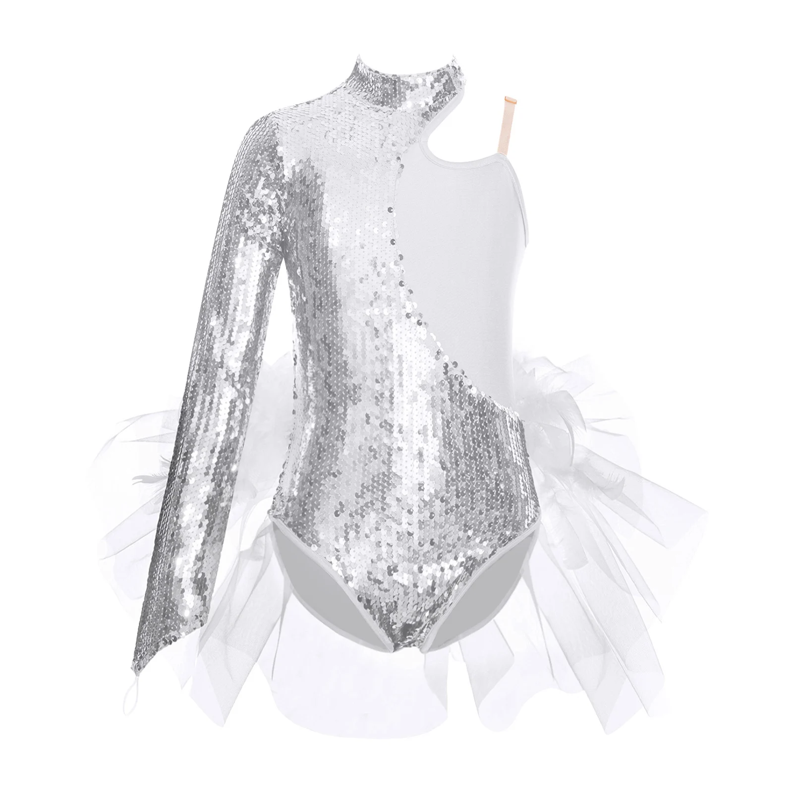 Kids Girls Tulle Skirted Tutu Ballet Leotard Sparkly Sequins Children Gymnastics Bodysuit Dance Jumpsuit Teens Skating Costume