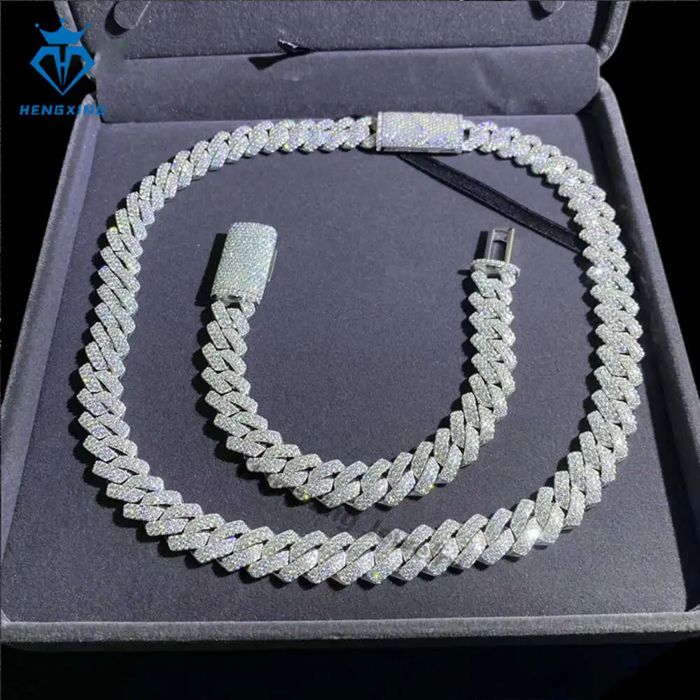 

Кубинская цепочка с муассанитом, серебро 925 пробы, 15 мм