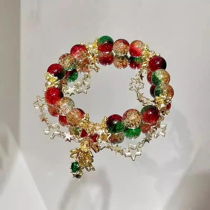 

Christmas bow bracelet glazed contrasting colors beaded light luxury atmosphere