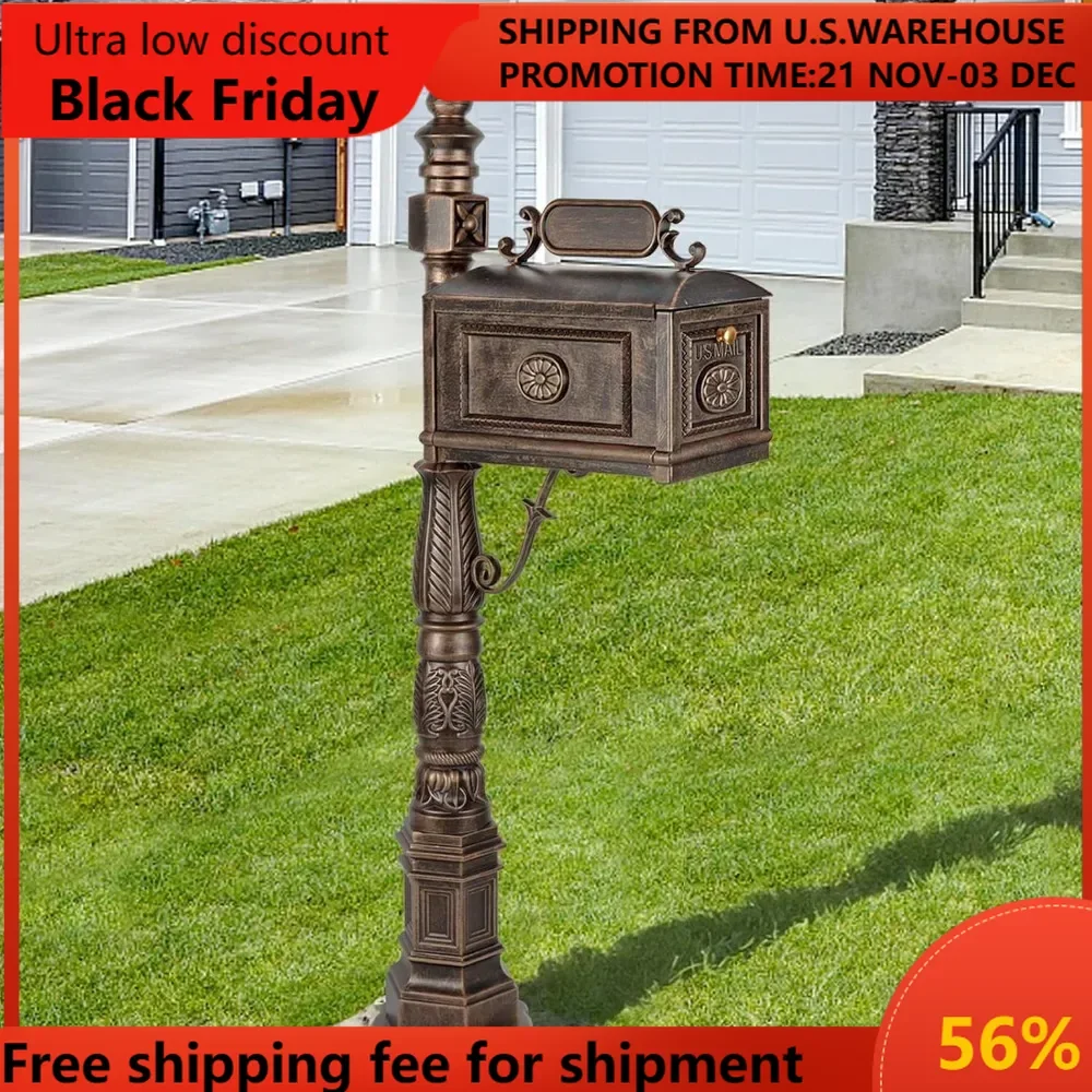 

Heavy Duty Mailbox Classic Decorative Cast Aluminum Mail Box Postal Vertical Pedestal (Bronze)