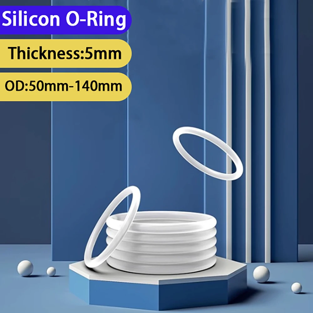 White Silicon Rubber O-Ring Thick CS 5mm OD 50mm-140mm Fluoro Rubber Oil Resistant Gasket Sealing Washer Faucet Plumbing Gaskets