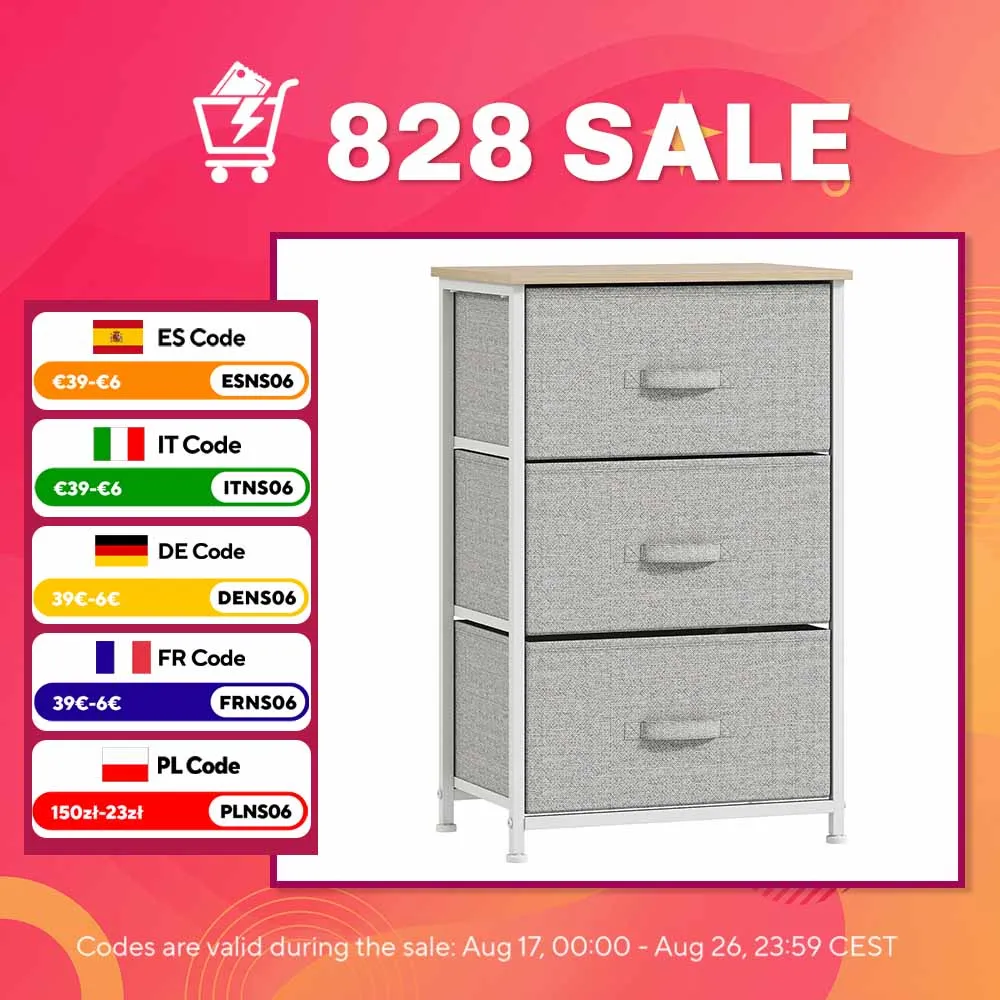 HOMCOM Cómoda con 3 Cajones de Tela, Cómoda para Dormitorio, Marco de Acero, Cajonera para Salón, Oficina, Vestidor, Gris