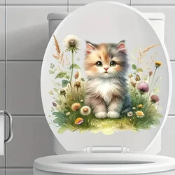 Kitten in the Flowers Toilet Stickers Decoration for Living Room, Bedroom, and Home Decor Flowers Wall Decals Self-Adhesive