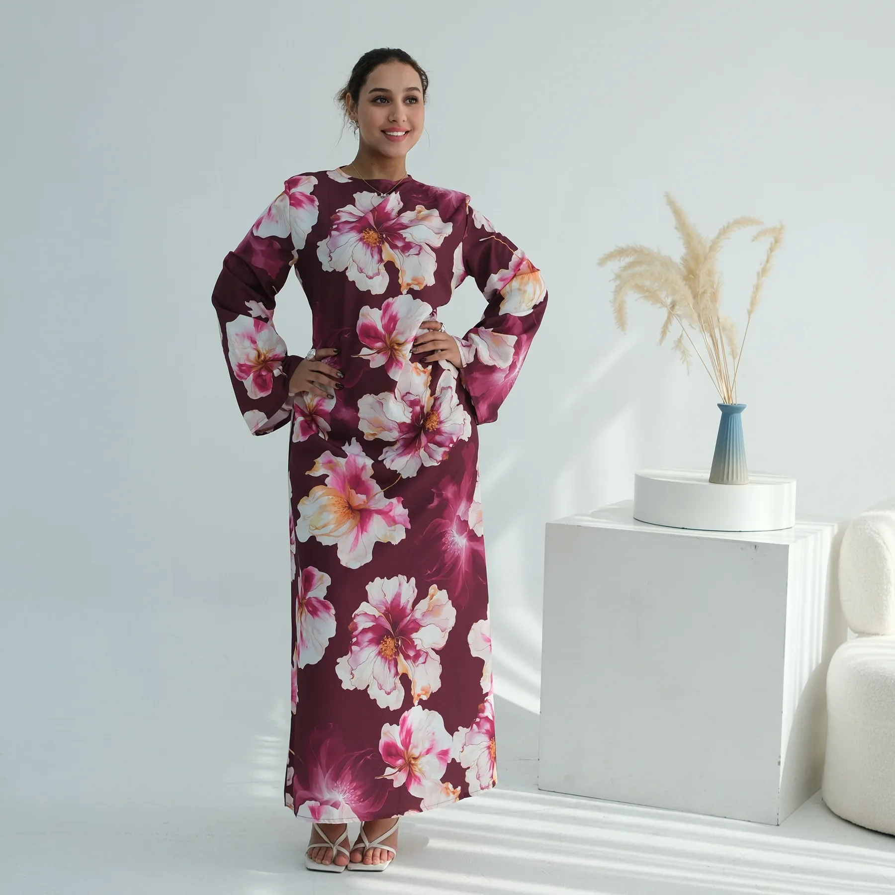 Bild 6: Eid Damenkleid Ramadan Abaya Blumendruck Party Vestidos Largos Muslim 2026 Jalabiya Marokko Kaftan Dubai Islam Arabisches Langes Gewand