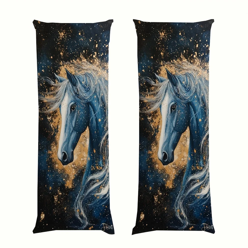 1pc Long Pillowcase, Minimalist Horse in Galaxy Acrylic Style with Embroidered Feel, Double-Sided Print, 50.8x137.16 cm, for Sof