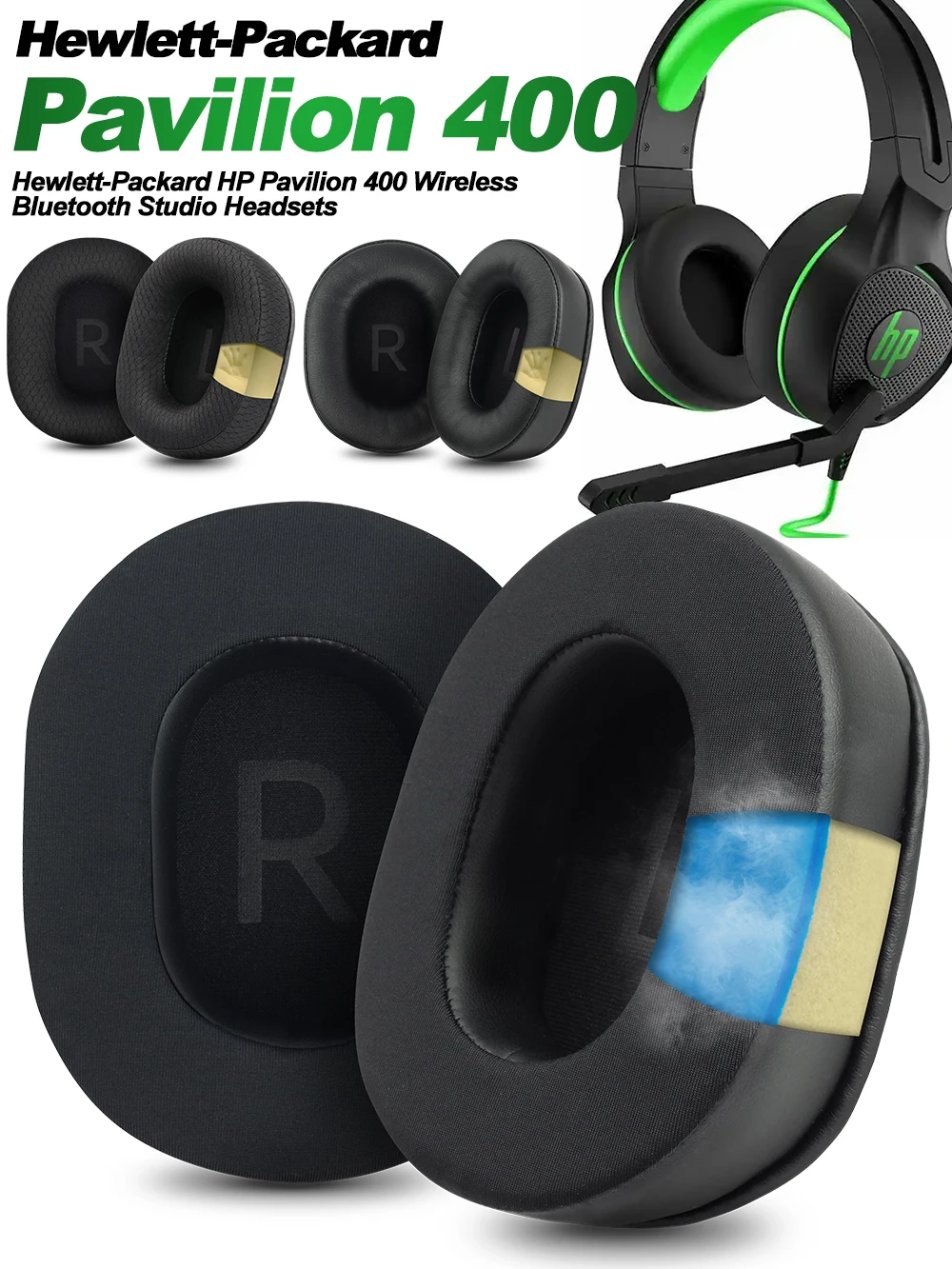 Almohadillas para auriculares para Hewlett-Packard HP Pavilion 400, almohadillas de repuesto, fundas de tela con memoria, fundas de esponja de proteína