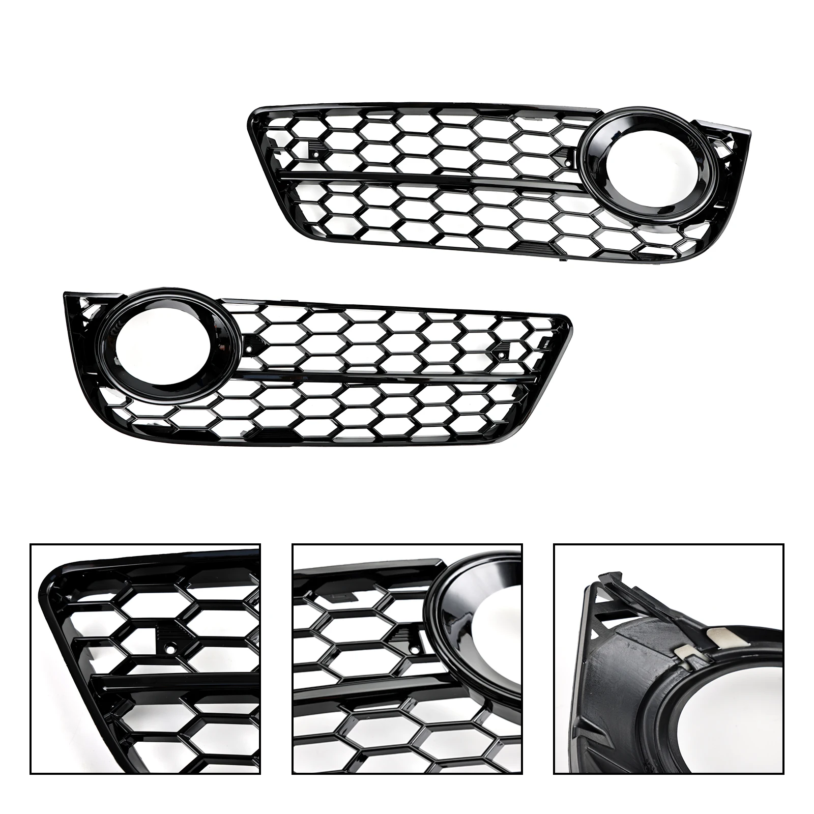 Pair Honeycomb Front Fog Lamp Cover Grille Grill Fit for Audi A5 2007 2008 2009 2010 2011