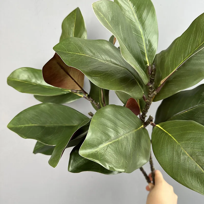 2pcs Artificial Magnolia Leaf Green Plant Floral Plastic Simulation Magnolia Branch Fake Plants Leaves Shopping Mall Decoration