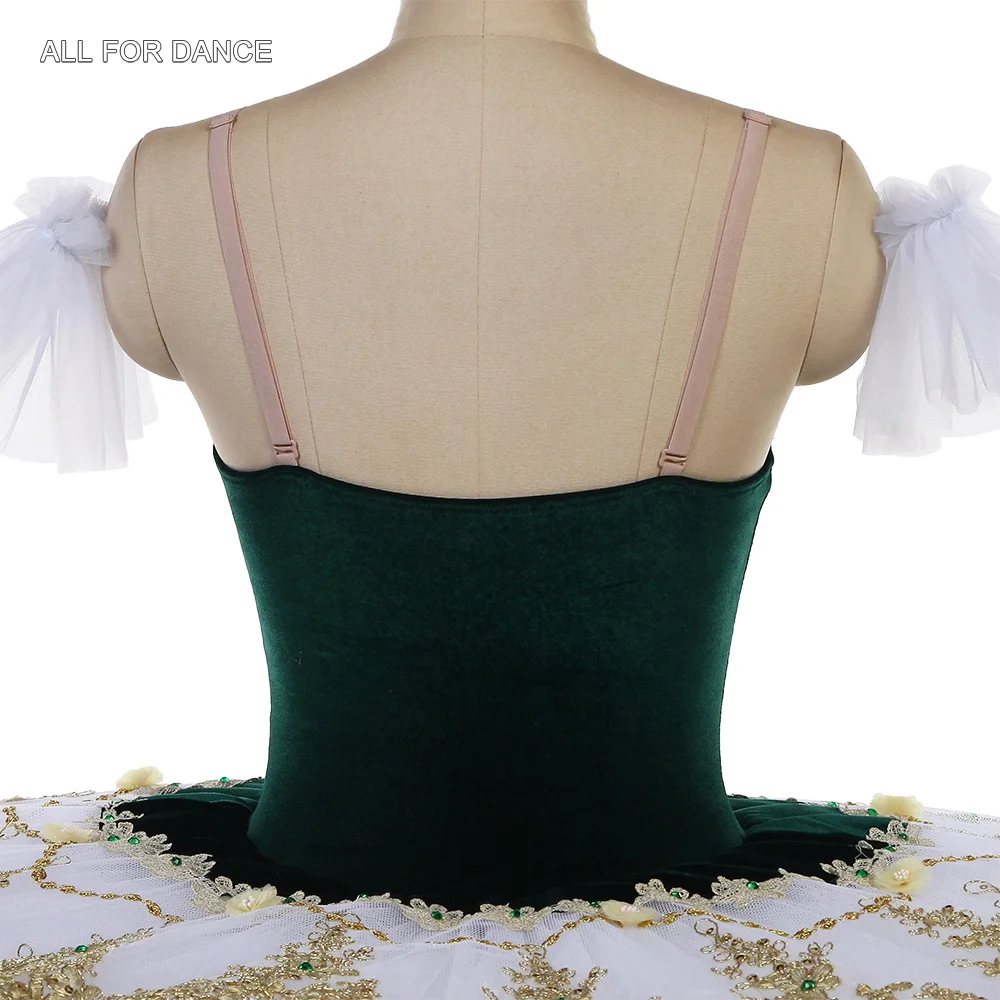 BLL618 Tutú de danza de Ballet preprofesional de terciopelo verde con faldas tutú rígidas blancas trajes de baile puesta en escena para niñas adultas