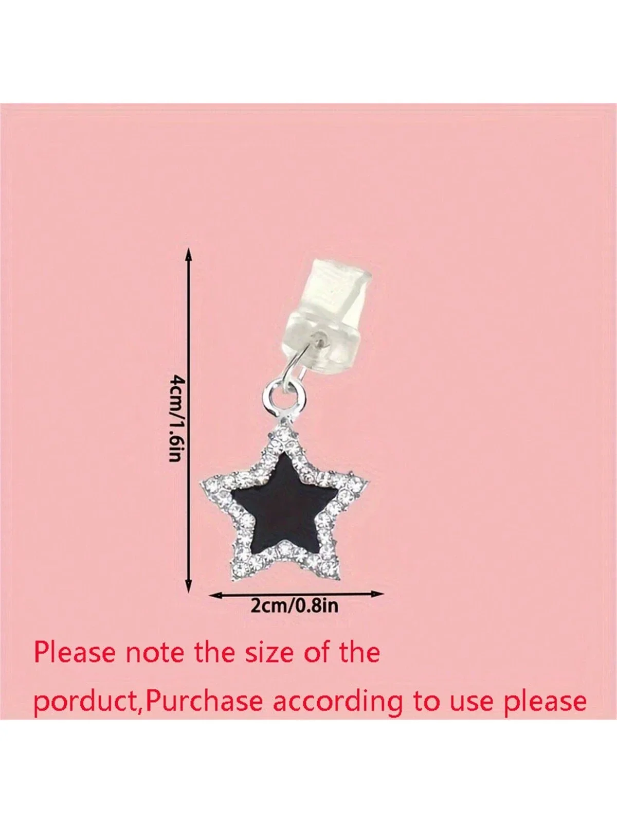 Black Rhinestone Star Dust Plug - Sleek, Durable Port Protection Compatible With /Type-C Devices