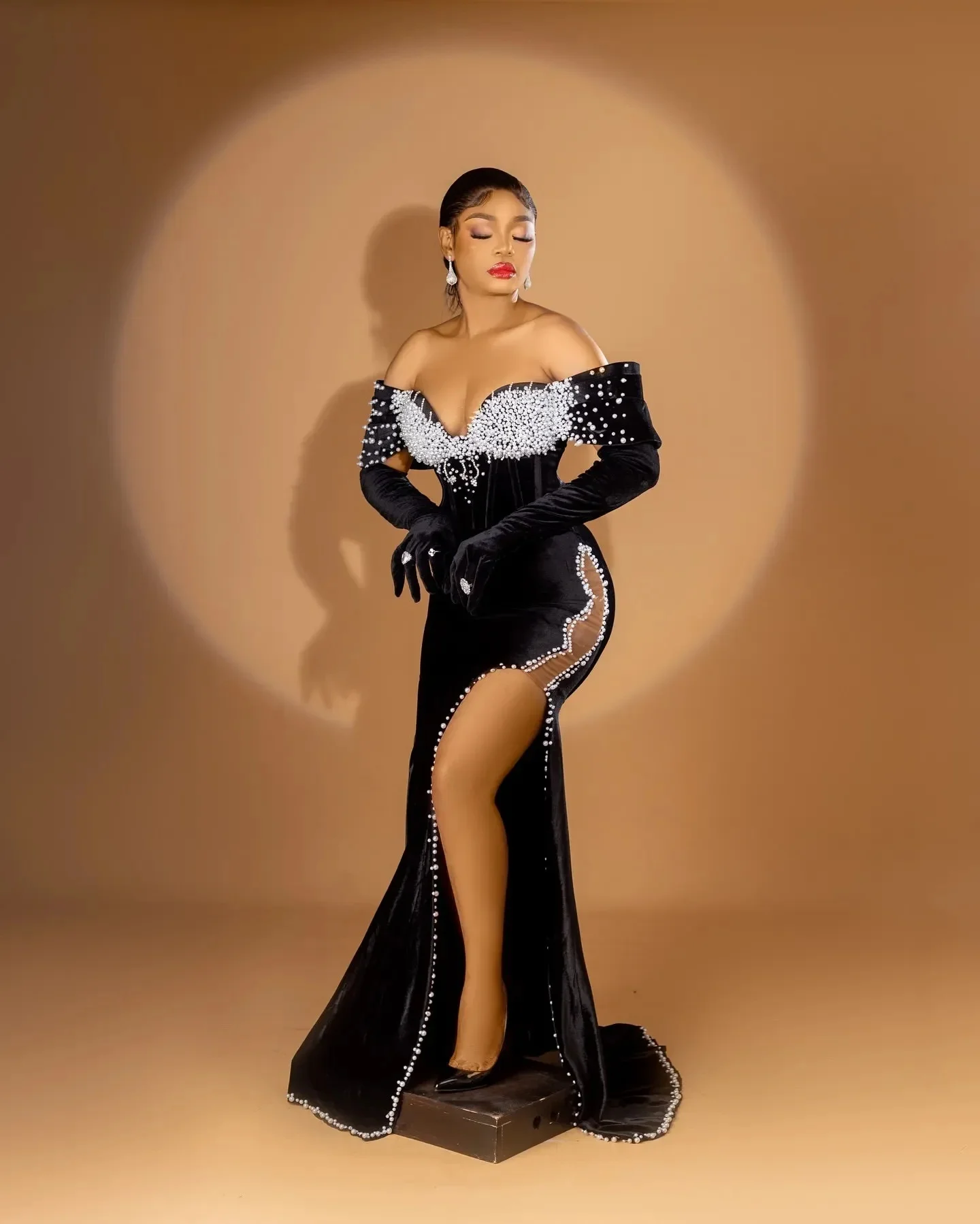 Pour les Occasions spéciales manches longues velours soirée formelle fête anniversaire deuxième fiançailles robes africaine noire sirène bal Dre