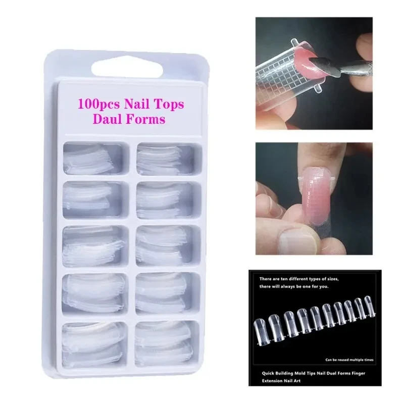 20/100Pcs Quick Building Nail Mold Tips For Acrylic Nails Clear Fake Nail Art Molds Nail Extension Builder Mold Manicure Tool