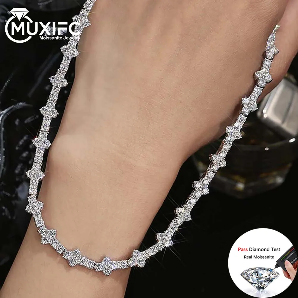 

MUXIFC Full Moissanite Tennis Necklace for Women Men 925 Sterling Silver Hip Hop Diamond Neck Wrist Chain with Gra Certificate